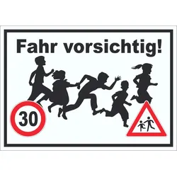 Fahr vorsichtig Aufkleber 30 km/h Aufkleber A0 (841x1189mm)
