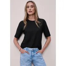 STREET ONE T-Shirt mit Rundhals, im Strick-Look - schwarz,