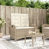 Rantry Gartenbank Verstellbar mit Kissen Gartenbank Sitzbank mit Liegefunktion Gartenmöbel Parkbank Rattanbank Balkonbank Terrassenbank Außenbank Beige Poly Rattan