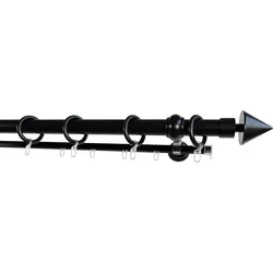 Gardinenstange GARESA "SEMARA", schwarz, L:360cm Ø:28mm, Kunststoff, Holz, Gardinenstangen, Vorhanggarnitur, Kunststoff, verlängerbar, mit Ringe/2 Lauf Gleiter