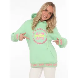 Sweatshirt, "Always positive" mit Kapuze und neonfarbenem Aufstick, Gr. LXL (L/XL), hellgrün, , 39258805-LXL