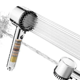 Cobbe Duschkopf mit Filter, Hochdruck Handbrause mit Filtration in 20 Schichten, Duschkopf Wassersparend mit 5 Strahlarten, Sparduschkopf für Hartes Wasser,Rest-Chlor,Bakterien(Chrom)