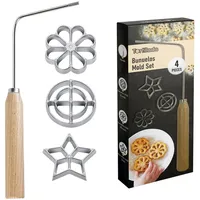 Tortillada - 4 teiliges Bunuelos Set mit Holzgriff Rosetteneisen