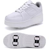 Kinder-Rollschuhe 4-Rad-verstellbare einziehbare Technologie Herren- und Damen-Inline-Skates Zwei-in-Eins-Mehrzweck-Vierrad-unsichtbare Rollschuhe Sportschuhe Outdoor-Trainingsschuhe,White B-37 EU