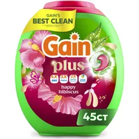 Gain Flings Waschmittel-Packs in Supergröße, 3-in-1-Waschmittel-Packs mit Febreze und Oxi, Happy Scent, 45 Stück