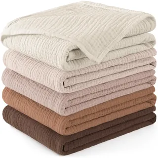 Susurration Mulltücher Baby Spucktücher,5er-Pack 100% Baumwolle Spucktücher Baby für Jungen und Mädchen, Weich, Atmungsaktiv und Extrem Saugfähig Musselin 60x60cm (Kokosfasern)