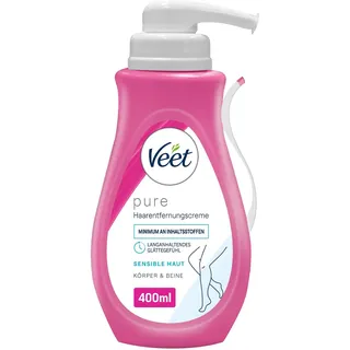 Veet Sensitive Haarentfernungscreme – Schnelle & effektive Haarentfernung für seidig-glatte Haut – Anwendungszeit 5-10 Minuten, Spender mit Spatel, 400 ml (1er Pack)