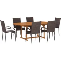 vidaXL 7-tlg Garten-Essgruppe Poly Rattan Braun