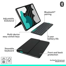 Logitech Flip Folio für Apple 13-Zoll iPad Air (M2, M3) / 13-Zoll iPad Pro (M4) Grau