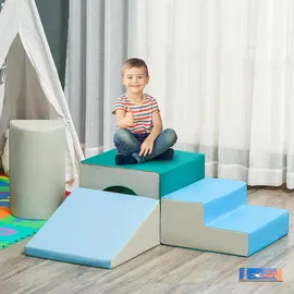 Homcom Kinder-Softplay-Set, Hellgrau+Blau+Grün Kunstleder/Schaumstoff - bunt