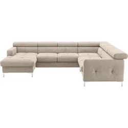 Wohnlandschaft COTTA "Sammy U-Form", grau (platinum), B:304cm H:74cm T:240cm, 100% Polyester, Sofas, mit Kopfteilverstellung, optional mit Bettfunktion und Bettkasten