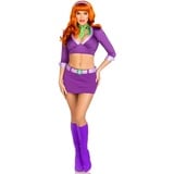 LEG AVENUE 4 PC Meddling Cutie, includes crop top, skirt with attached belt, neck scarf, and headband, Lila