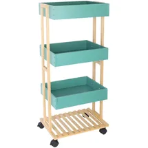 Relaxdays Servierwagen, Bambus & MDF, Küchenwagen mit 4 Etagen, Rollwagen, Küche & Bad, HBT: 88 x 40 x 30 cm, Natur/Mint