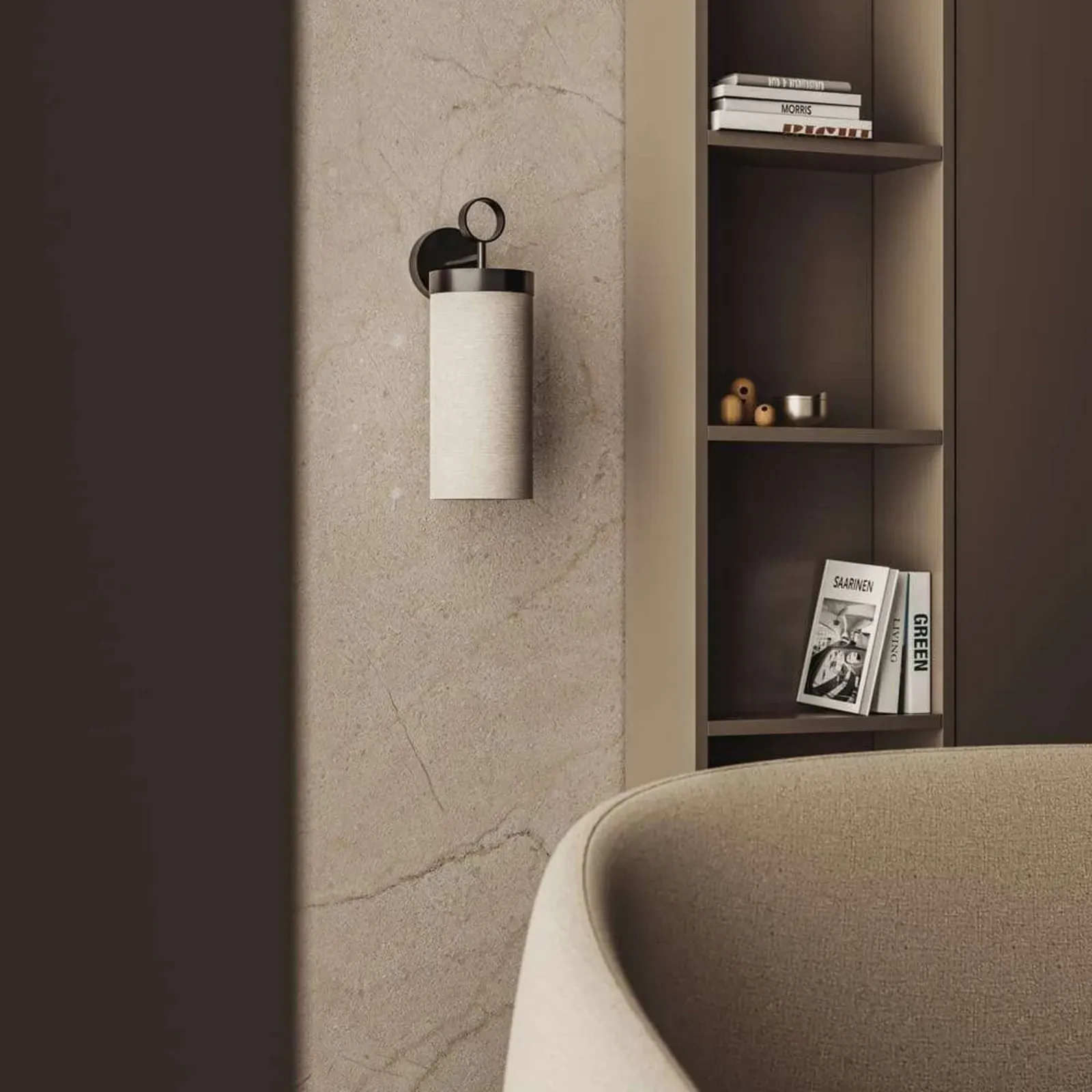 Wandleuchte Aromas del Campo, Nooi, dimmbar, Beige, für Wohnzimmer, Stoff / Textil, Skandinavisch - 45.5