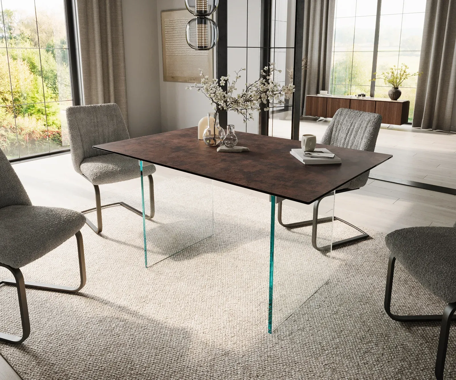 DELIFE Table de salle à manger Edge 140x90 verre antique-brun piétement verre, Tables de salle à manger