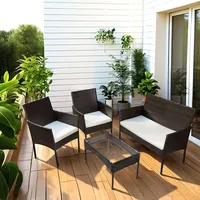 Peviasot 4-teiliges Polyrattan-Gartenmöbel-Set mit 2 Sesseln, Sofa, Glastisch und Kissen, Braun - Braun