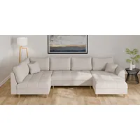 Home Affaire Wohnlandschaft HOME AFFAIRE "CHARRE U-Form mit Ottomane, Maße B/T/H: 310/161/81 cm", beige (creme), B:310cm H:81cm T:161cm, 92% Polyester, 8% Nylon, Sofas, Wohnlandschaft, feine Steppung, lose Rücken- und Zierkissen, auch in Cord und Bouclé