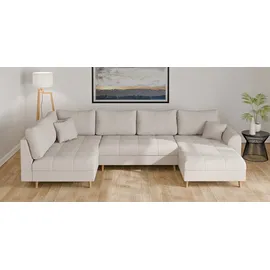 Home Affaire Wohnlandschaft HOME AFFAIRE "CHARRE U-Form mit Ottomane, Maße B/T/H: 310/161/81 cm", beige (creme), B:310cm H:81cm T:161cm, 92% Polyester, 8% Nylon, Sofas, Wohnlandschaft, feine Steppung, lose Rücken- und Zierkissen, auch in Cord und Bouclé