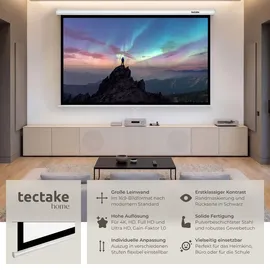 Tectake tectake® Beamer-Leinwand für 4K HD, Ultra HD und Full HD, Gain-Faktor 1.0 ausziehbares Gewebetuch, faltenfrei, Format 16:9, 84“