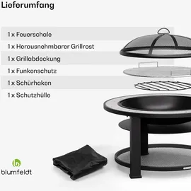 Blumfeldt Merano Circolo Feuerschale - 3-in-1 Feuerschale Mit Grillrost & Tisch, Robuster Stahlrahmen, Terrazzo-Tischplatte, Inkl. Funkenschutz, Hitzeschild & Schürhaken, Für Garten & Terrasse
