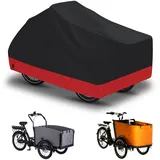 Lastenrad Abdeckung 420D Oxford-Stoff Fahrradabdeckung Wasserdicht Outdoor Fahrradgarage Wetterfest Lastenfahrrad Abdeckplane Abdeckung, Schwarz und Rot
