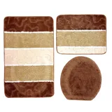 Orion Badgarnitur 3 TLG. Set 50x80 cm Mehrfarbig gestreift, WC Vorleger ohne Ausschnitt für Hänge-WC (braun beige Creme)