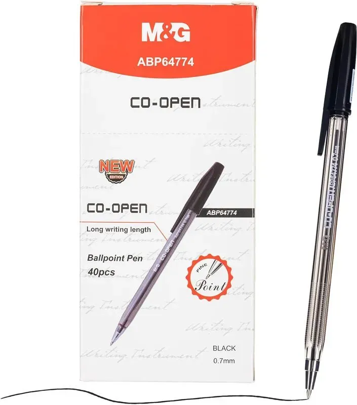 M&G Kugelschreiber, 40 Stück Schwarze Tinte, Feine Spitze 0,7 mm, Smooth Writing Kugelschreiber mit Rutschfestem Griff und Kappe, Schreibstifte für Büro, Schule und Alltag