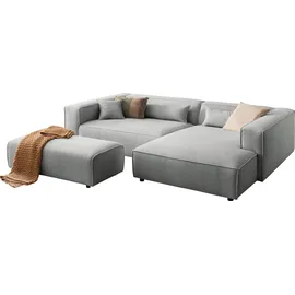 LeGer Home by Lena Gercke Ecksofa "PIARA XXL, L-Form, Schlaffunktion, Cord, Leinenoptik o. Strukturstoff", grau (hellgrau), B:288cm H:66cm T:198cm, 100% Polyester, LEGER HOME BY LENA GERCKE, Sofas, Ecksofa, Hocker stellbar zum Schlafsofa (Krokodilverbinder), tiefe Sitzfläche