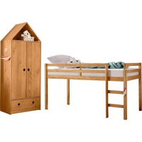 Lüttenhütt »Alpi«, (Spar-Set, 2 St.), Hochbett und Kleiderschrank in Hausoptik, perfekt für kleine Räume