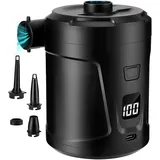 Elektrische Luftpumpe, 5200mAh Wiederaufladbare Akku Luftpumpe, Schnell Inflator mit 4 Luftdüsen, Mini Elektrischer Inflator für Camping, Schlauchboot, Luftmatratze, Planschbecken und Schwimmring