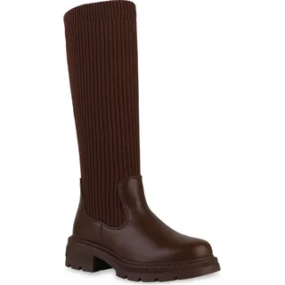 Stiefelparadies Damen Schlupfstiefel in Braun,