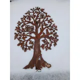 iss-kohli Edelrost Gartendeko rost Stele 120 cm hoch 80 cm breit Baum Linde mit Eule