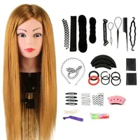 NEVERLAND Friseurkopf 24 Zoll 50% Echthaar Trainingsköpfe für Friseure Übungskopf Friseursalon Puppenkopf Friseur Mannequin kopf mit Tischhalter + Haar Styling Braid Set