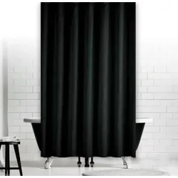 Textil Duschvorhang Uni Schwarz 180x230 cm - Überlänge perfekt für hohe Decken!