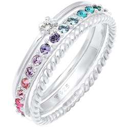 Elli Set Multi-Color Pastell Kristalle 925 Silber Ringe   Damen 