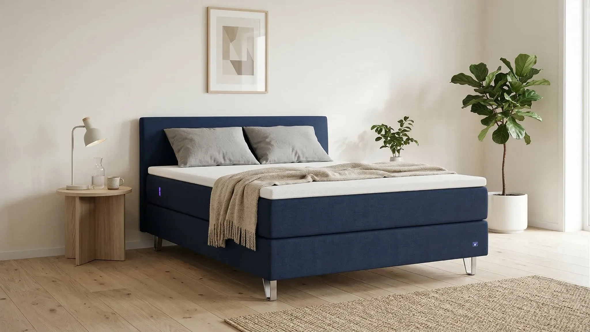 BRUNO Boxspringbett Premium 180x200cm in Blau | Matratzen-Härtegrad: Links H3 / Rechts H2 | mehrfach ausgezeichnet in Design & Qualität