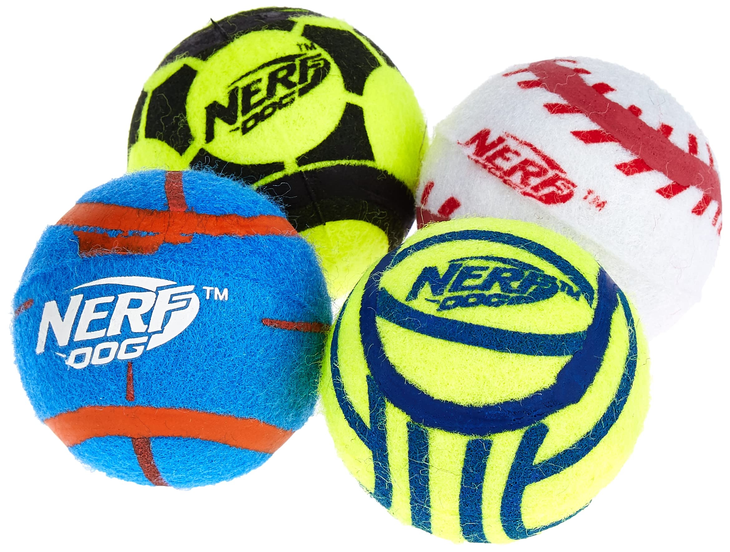 Nerf Dog Hundespielzeug Tennisbälle, maxi stark, massiver Ball für langen Spielspaß, ohne Squeaker, Durchmesser 6,4cm, 4er Pack