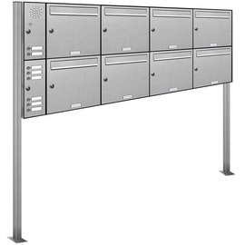 AL Briefkastensysteme 8er Premium Edelstahl Standbriefkasten Anlage Klingel Links Postkasten 4x2