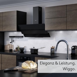 Wiggo Dunstabzugshaube 90cm kopffrei I Abluft Umluft Dunstabzug 615m3/h - Touch-Display 4 Stufen I Energieeffizienzklasse B Schräghaube ... - Schwarz