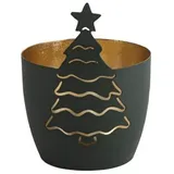 Giftcompany Gift Company Madras, Windlicht, M, Motiv: Tannenbaum, Dark Olive/Gold, H12,5cm, D10cm