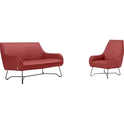 Polstergarnitur EGOITALIANO "Namy, Designobjekt mit hohem Sitzkomfort und toller Detailverarbeitung", rot (marsala), Luxus-Microfaser Lederoptik, Sitzmöbel-Sets, Set aus 2-Sitzer und Sessel, edles Metallgestell