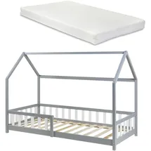 [en.casa] Hausbett Hesel 90 x 200 cm Kiefer grau grau