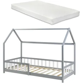 [en.casa] Hausbett Hesel 90 x 200 cm Kiefer grau grau