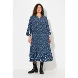 Ulla Popken Damen große Größen Übergrößen Plus Size Kleid, A-Linie, Tunika-Ausschnitt, 3/4-Volantarm Marine 54+ 831575130-54+ - 54-56