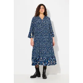 Ulla Popken Damen große Größen Übergrößen Plus Size Kleid, A-Linie, Tunika-Ausschnitt, 3/4-Volantarm Marine 54+ 831575130-54+ - 54-56