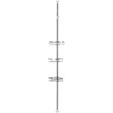 THINFAR Duschregal, Teleskop Duschregal Edelstahl rostfrei höhenverstellbar 110-280 cm, Badregal mit 3/4 Tabletts, Duschecke, kein Bohren notwendig (3 Stufen)