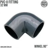 Plimat Winkel 90° Pvc-u 32 mm Klebemuffe 16 bar Grau - Mega