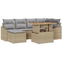 VidaXL 7-teiliges Garten Essgruppe mit Kissen Beige Poly Rattan