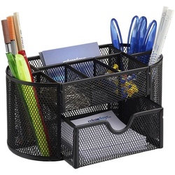 relaxdays Mesh-Design Schwarz Schreibtischorganizer und Stiftehalter inkl. Schublade schwarz