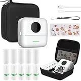 Mini Drucker mit Tasche, Mini Etikettendrucker Tasche Tragbarer Mini Fotodrucker 10 Rollen Druckerpapie Bluetooth Fotodrucker Thermodrucker für Lernhilfe Lernnotizen Journal Memo (White with Bag)